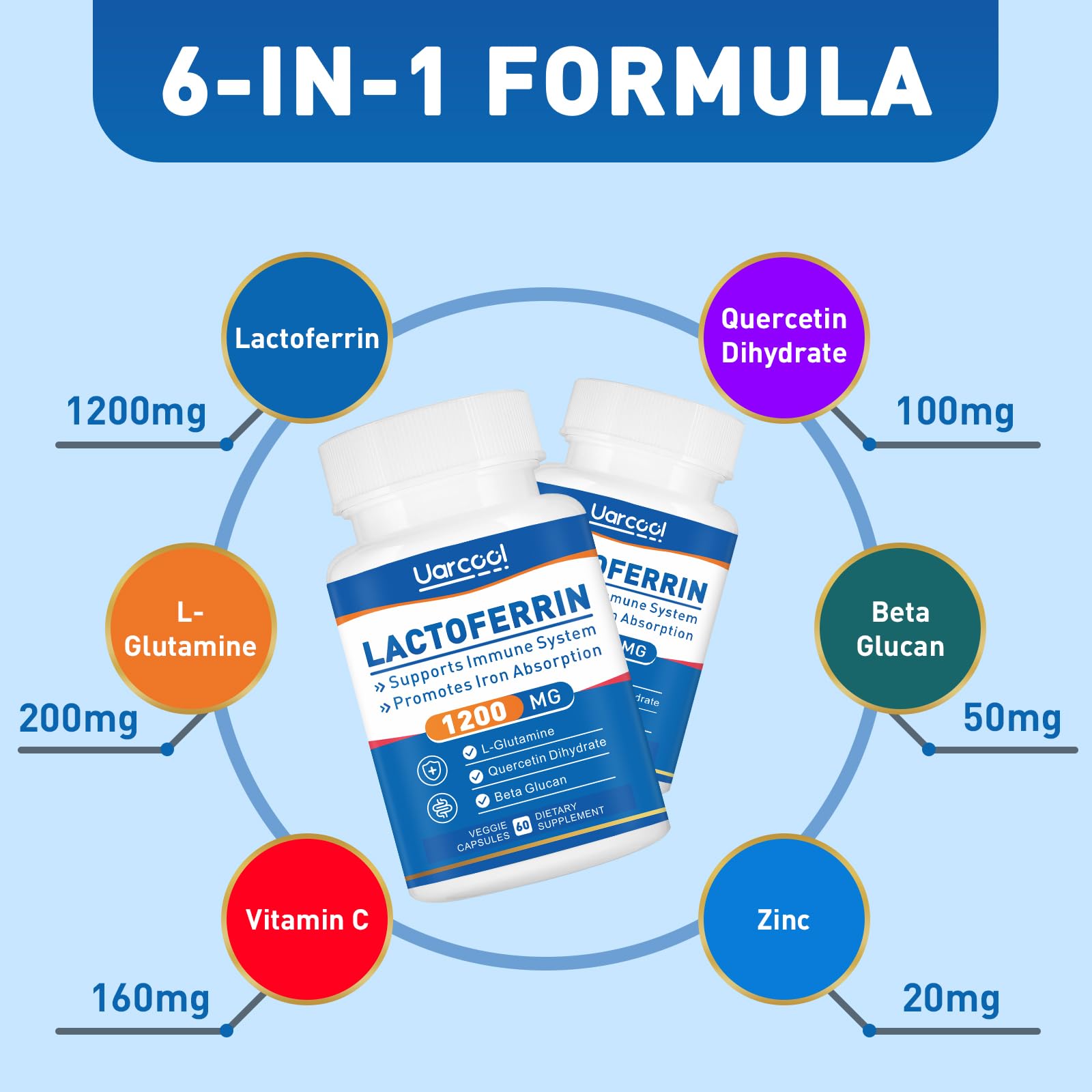 Uarcool Lactoferrin 1200mg bottle side angle for product detail