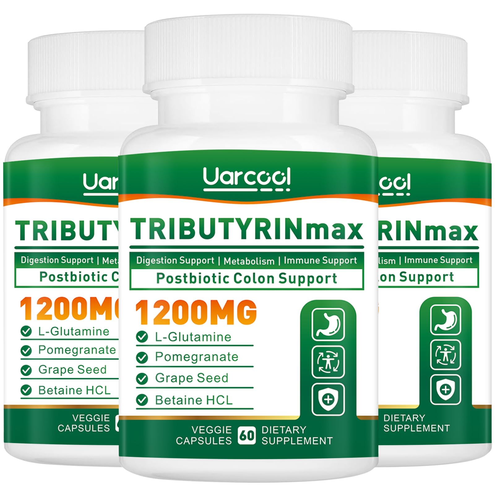 Uarcool TRIBUTYRINmax bottle front view highlighting vegan gut health formula