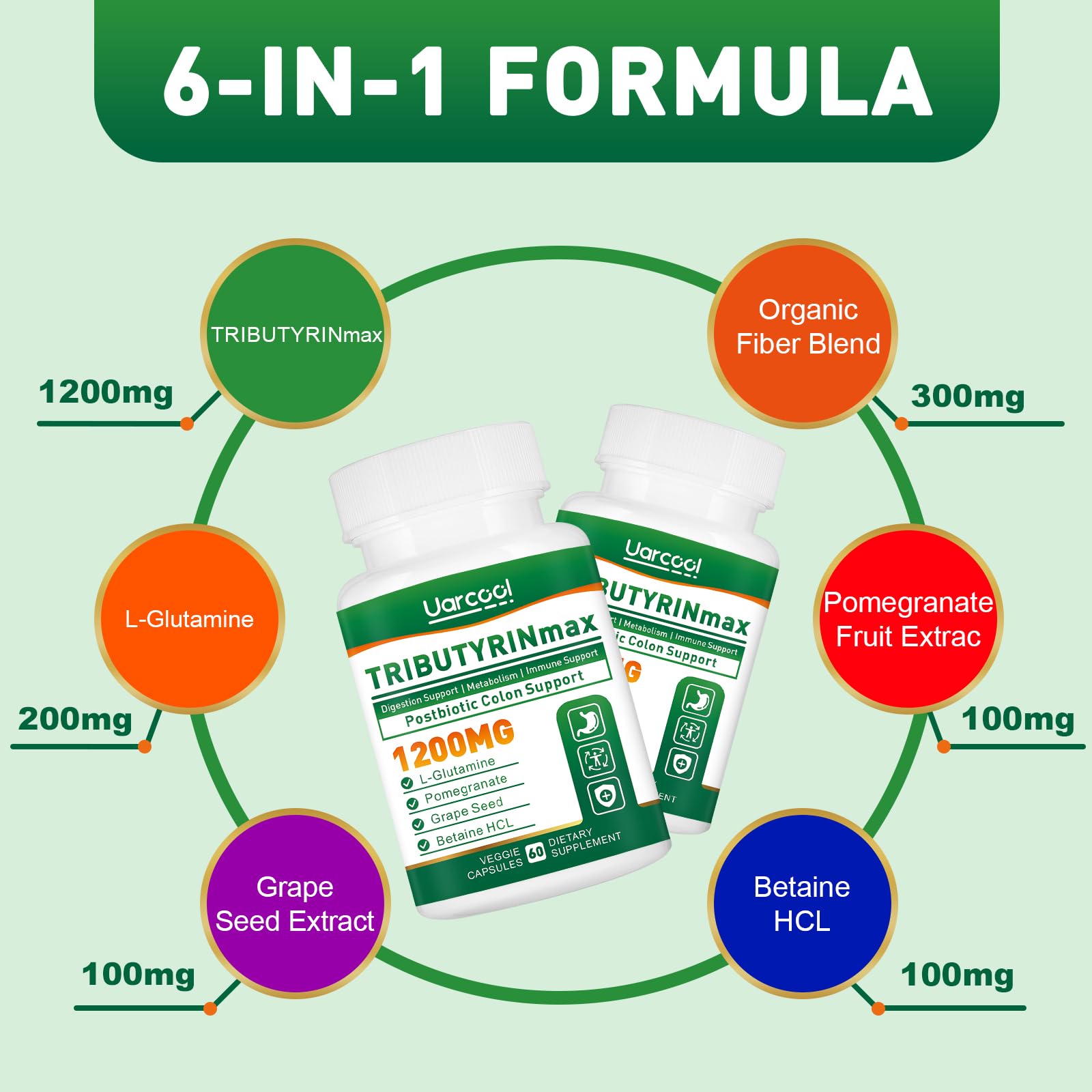 Uarcool TRIBUTYRINmax softgels close-up easy-to-swallow capsules for gut support