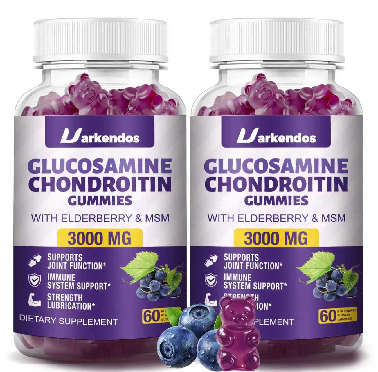 Uarkendos glucosamine chondroitin gummies bottle for convenient daily joint support.