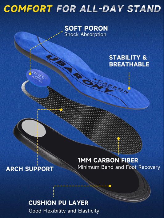UBARONY carbon fiber insole arch support improves alignment and reduces fatigue