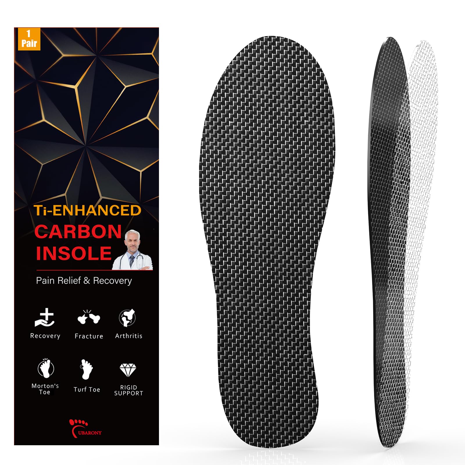 UBARONY carbon fiber insole with titanium enhancement for durable sports support