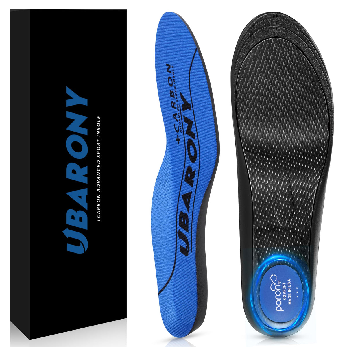 UBARONY carbon fiber insole top view showing slim profile for daily comfort