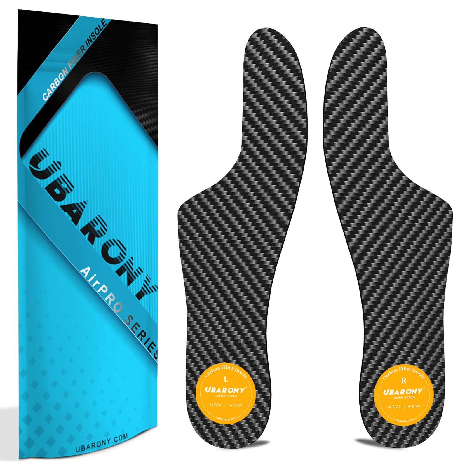 UBARONY Morton's extension carbon fiber insole front view provides rigid forefoot support for toe health