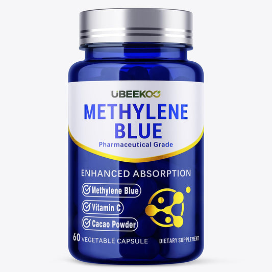 UBEEKOO bottle front with 30 mg methylene blue capsules for daily wellness