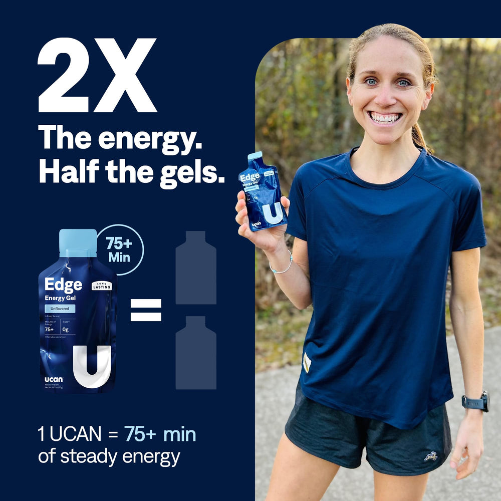 UCAN Edge in hand compact energy source for workouts.