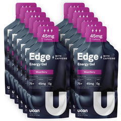 UCAN Edge energy gel shot pack ready for a run, delivering steady energy.
