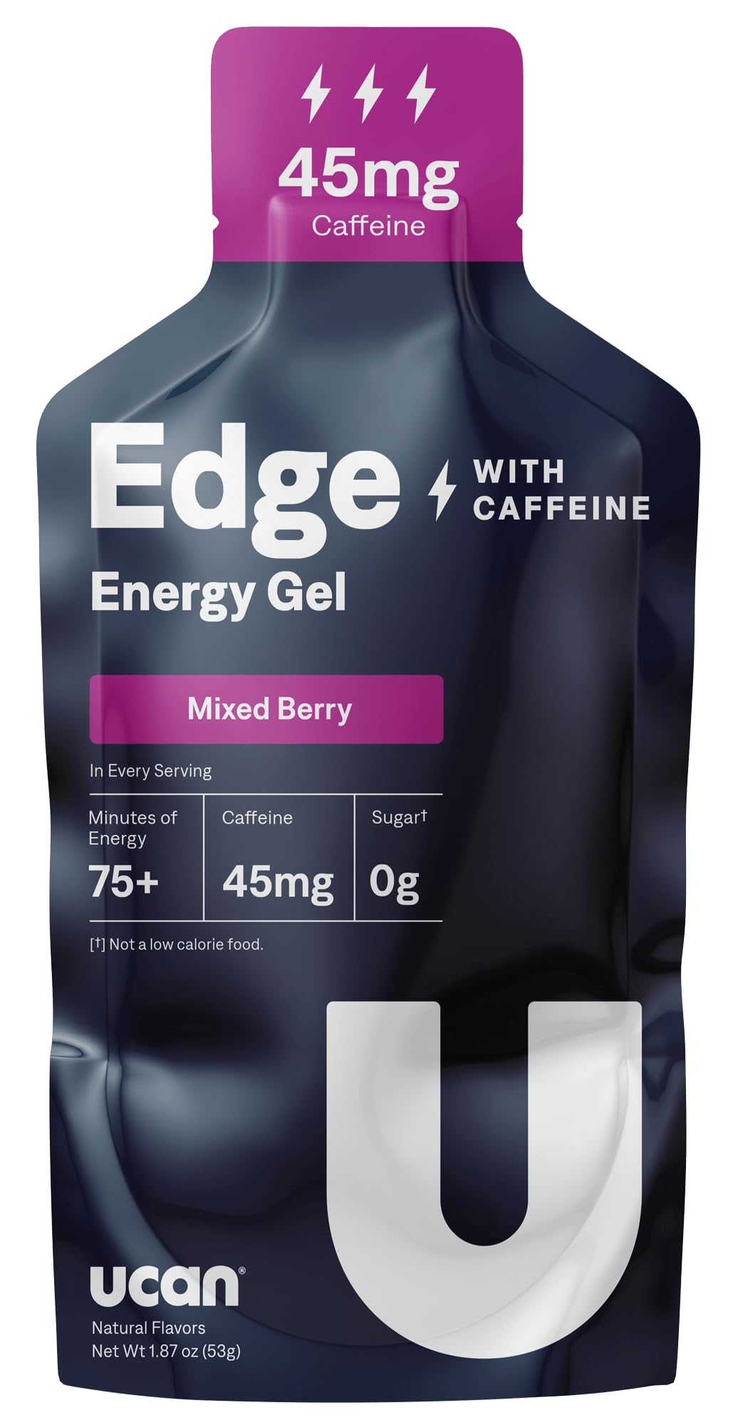 UCAN Edge mixed berry gel pour used during workouts for steady performance.