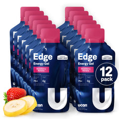UCAN Edge energy gel shots packaging with strawberry banana flavor for endurance training