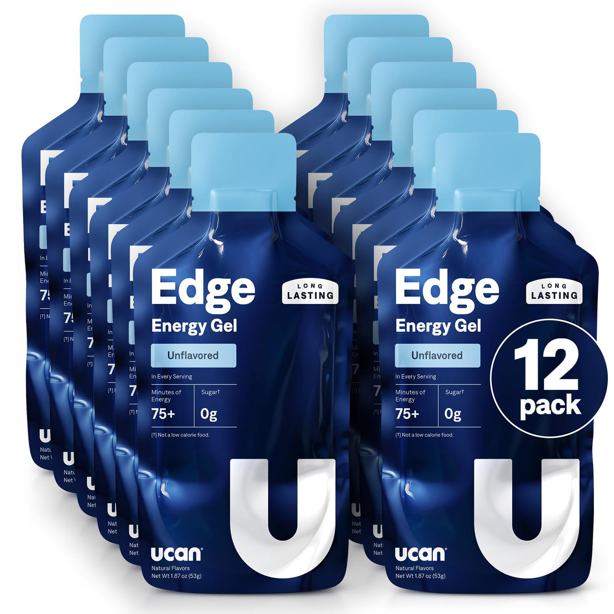 UCAN Edge unflavored 12-pack steady energy for long runs.
