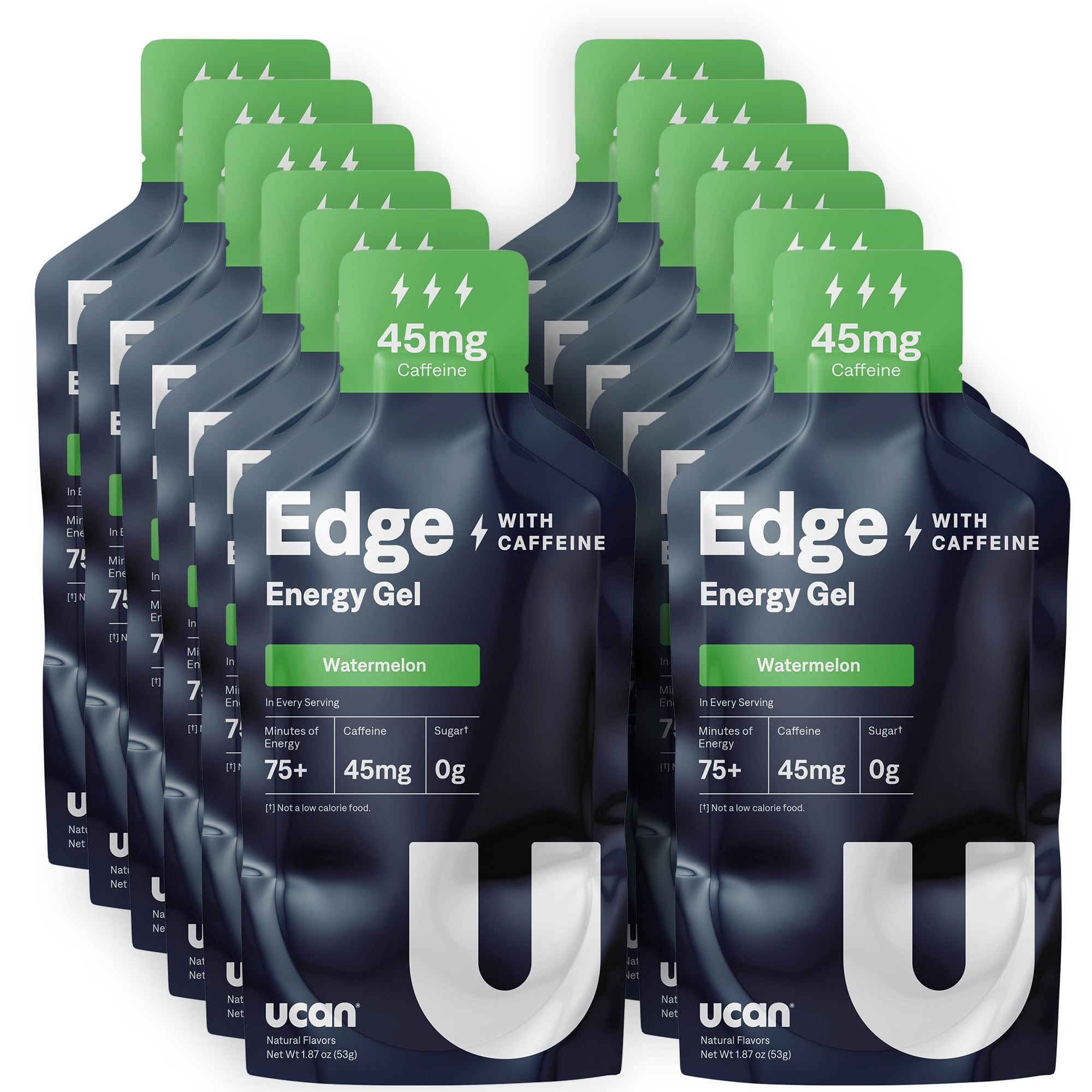 UCAN Edge watermelon gel packets for steady energy during workouts.