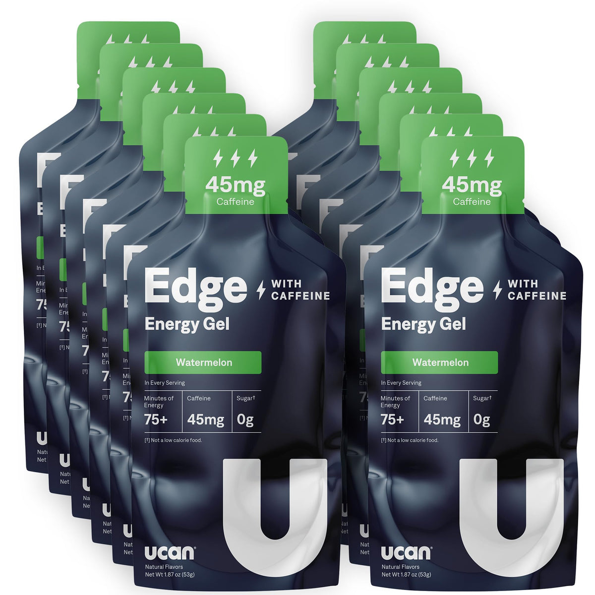 UCAN Edge watermelon gel packets for steady energy during workouts.