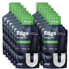 UCAN Edge watermelon gel packets for steady energy during workouts.