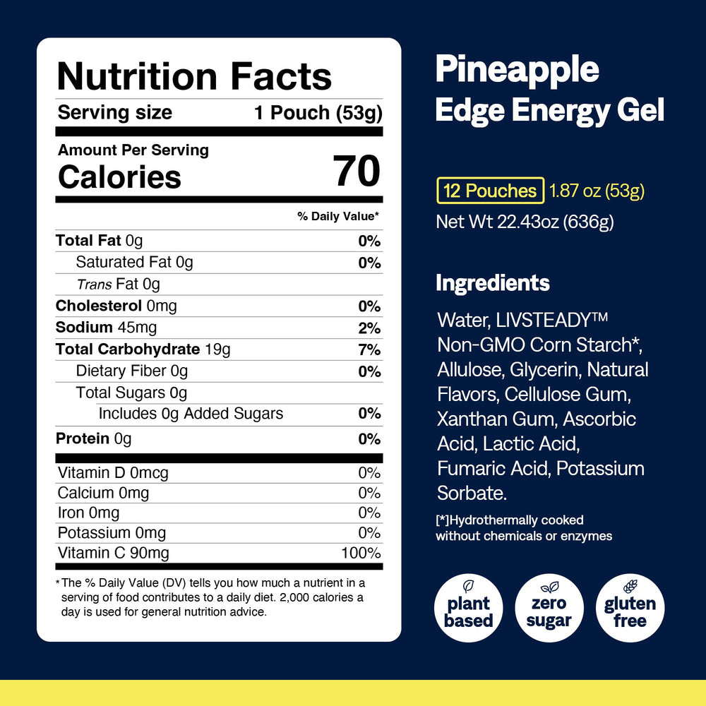UCAN Edge pineapple gel shot in hand during a run