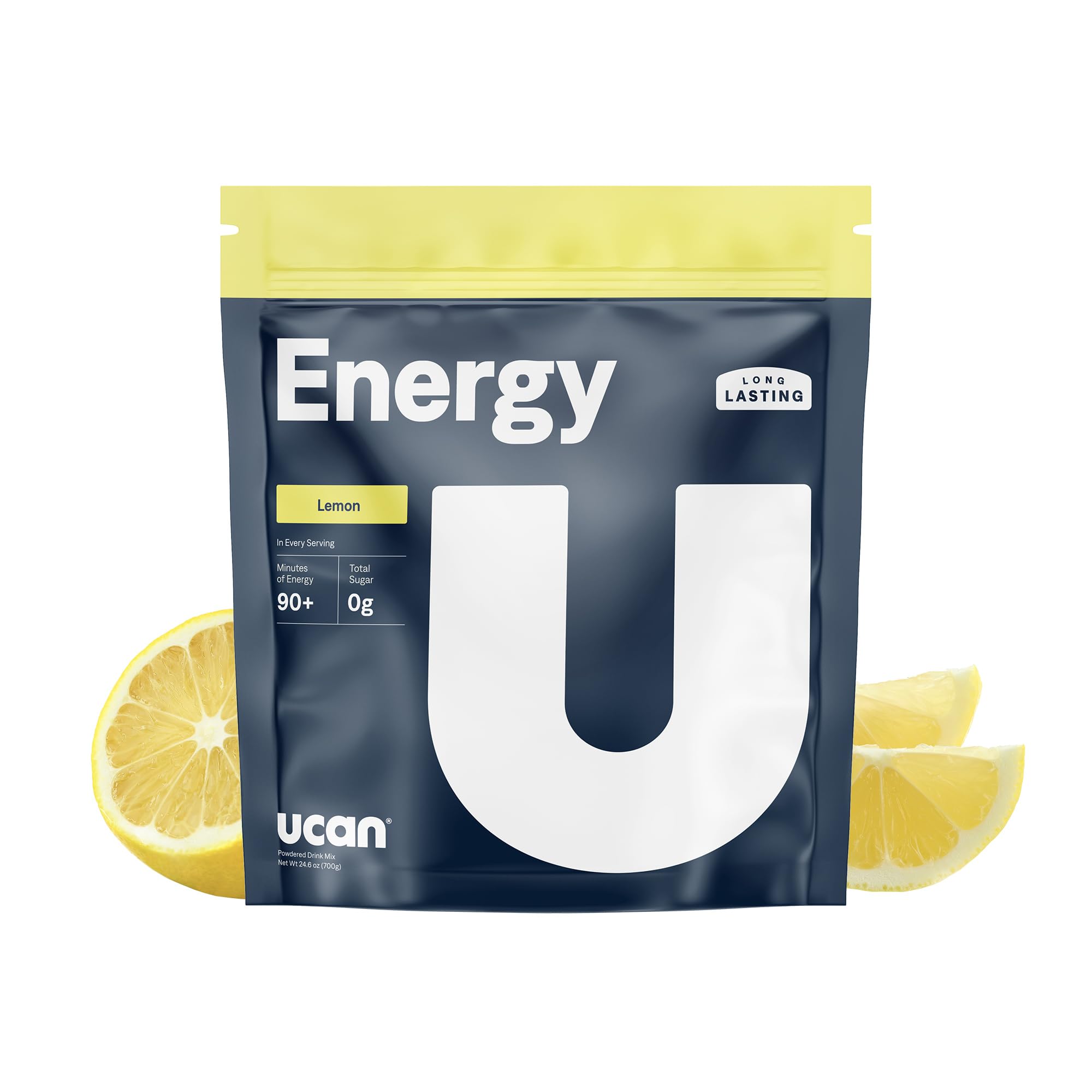 UCAN Energy Powder Lemon tub shown to highlight sugar-free, long-lasting energy