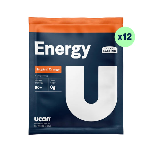 UCAN Energy Powder Tropical Orange pack shot highlighting clean ingredients for athletes
