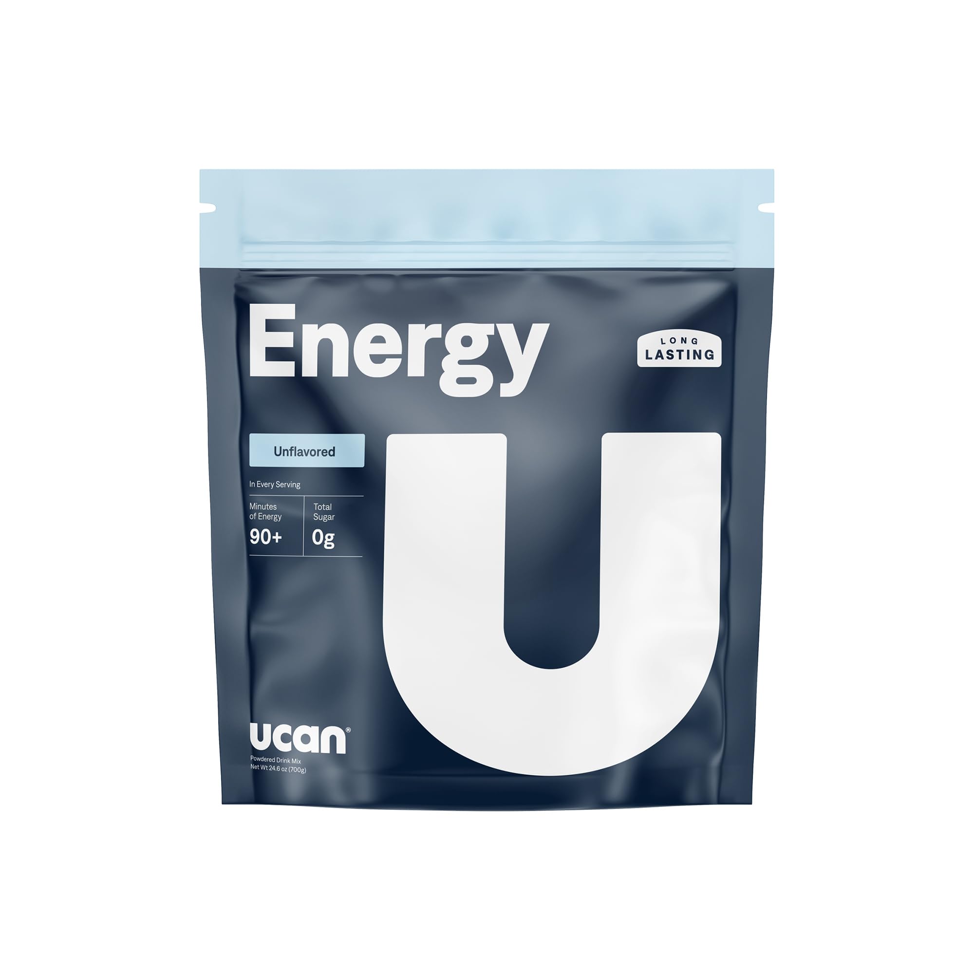 UCAN Energy Powder bottle pouring a smooth sugar-free workout boost
