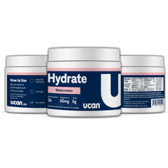 UCAN Hydrate glass showing ready-to-drink hydration after a run.