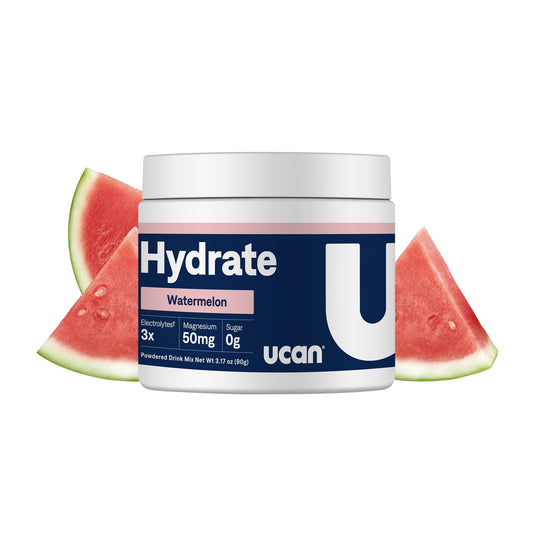 UCAN Hydrate watermelon bottle for on-the-go hydration during workouts.