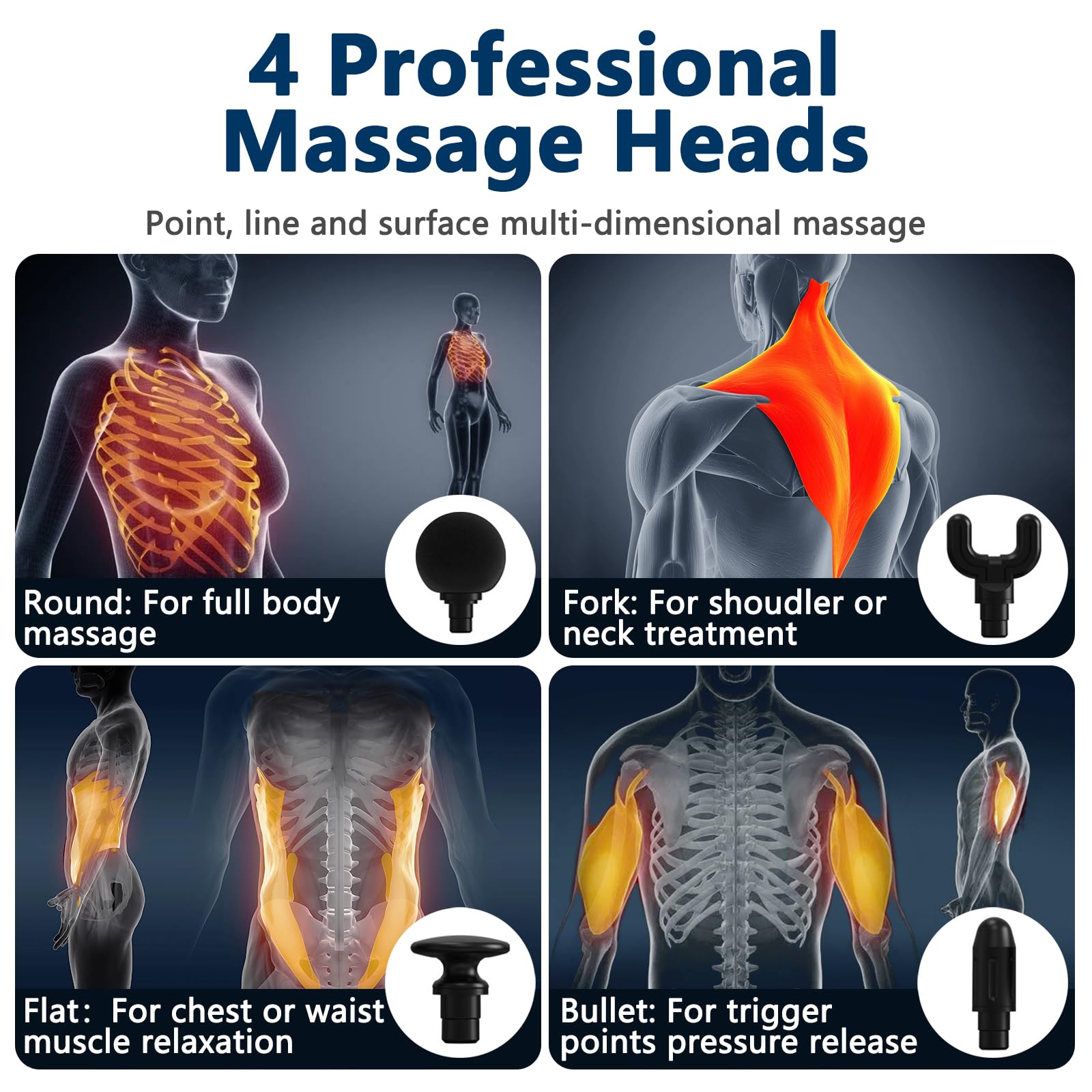 UFFAE four-head massage gun enables versatile full-body treatments.