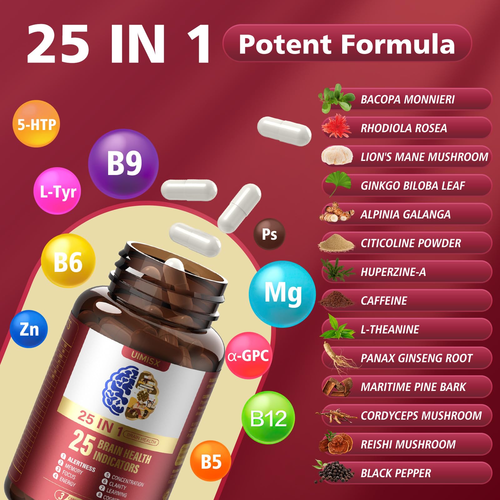 UIMISX bottle label view highlights gluten-free and sugar-free formula.