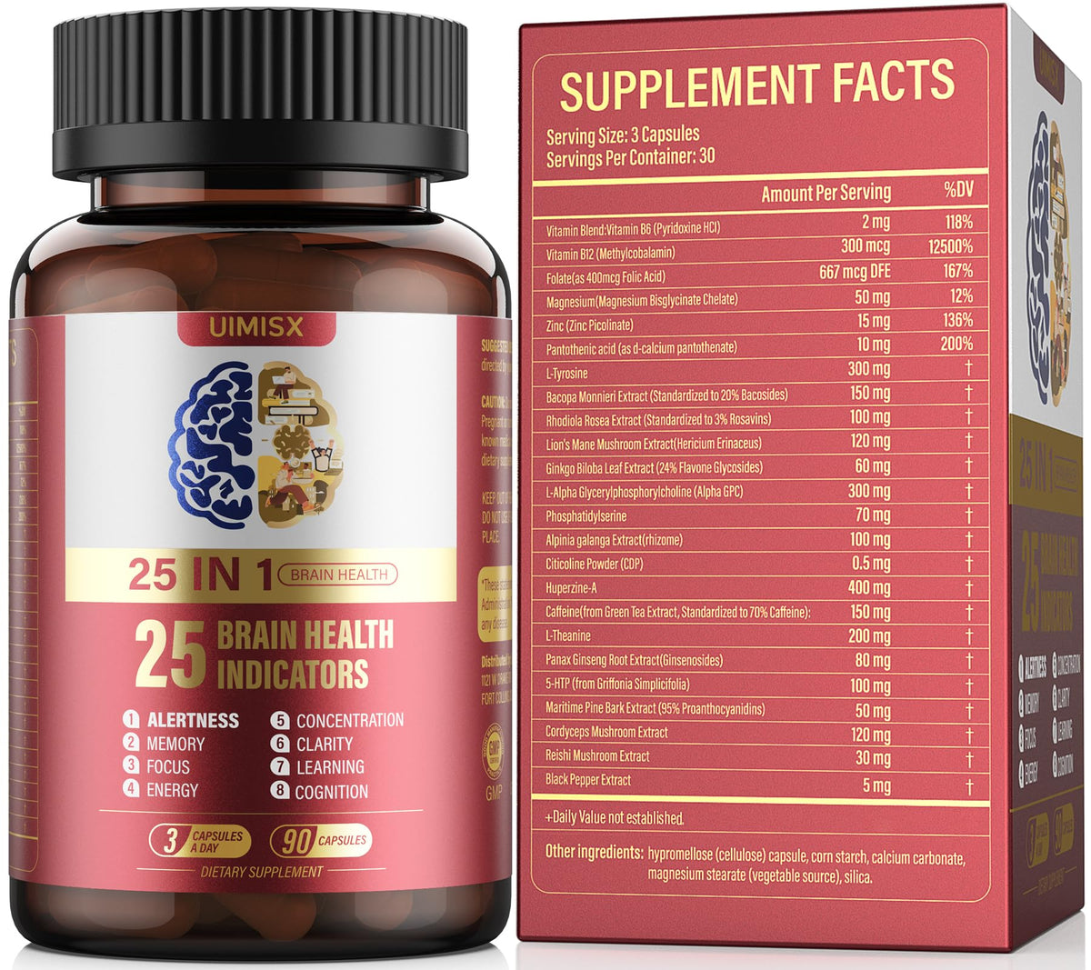 UIMISX brain supplement bottle promotes daily cognitive support.