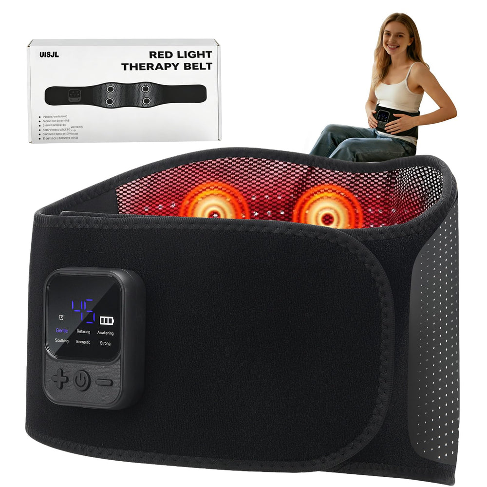 UISJL cordless back massager belt in front view offering portable relief on the go