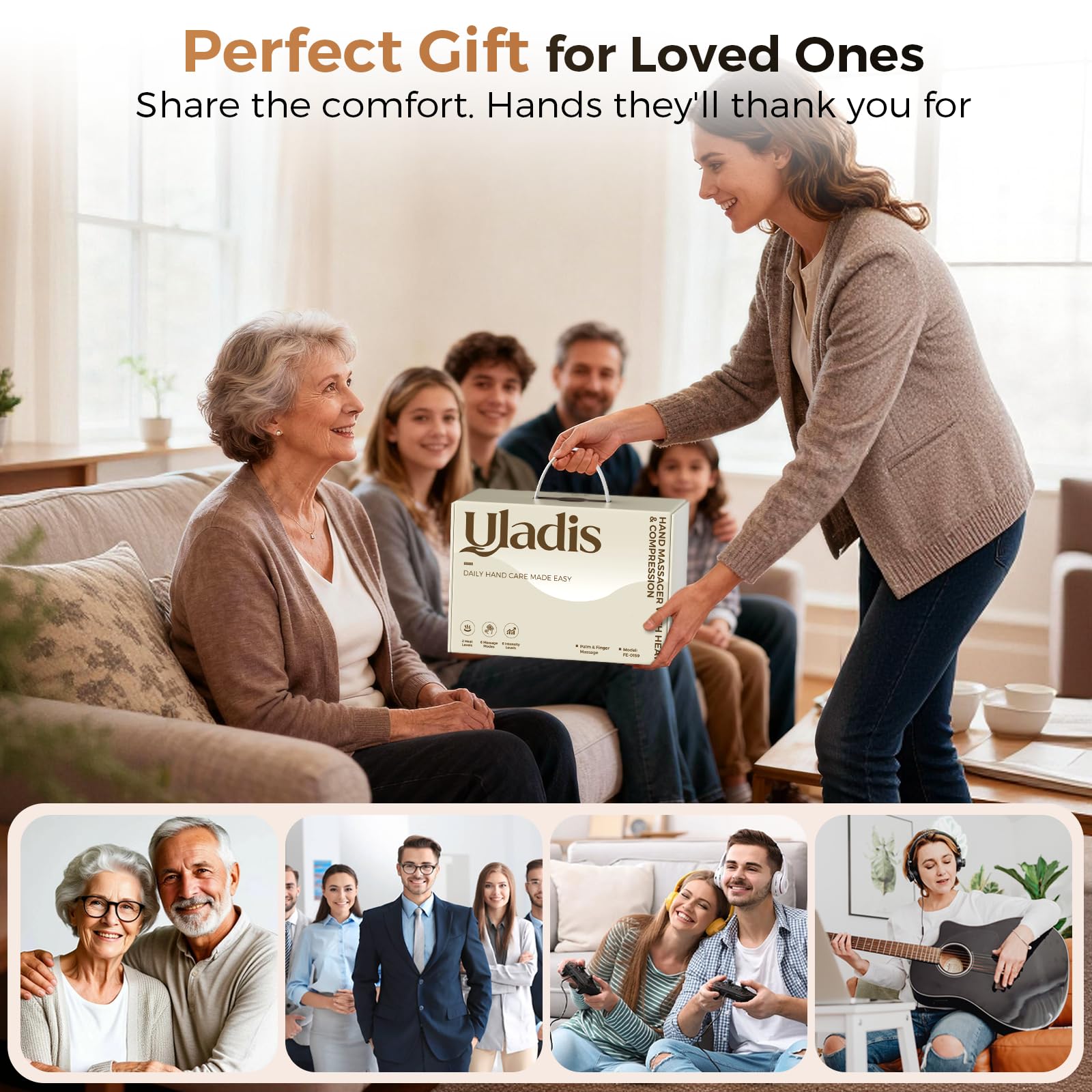 Uladis Hand Massager 360° pressure provides even relief from fingers to wrist