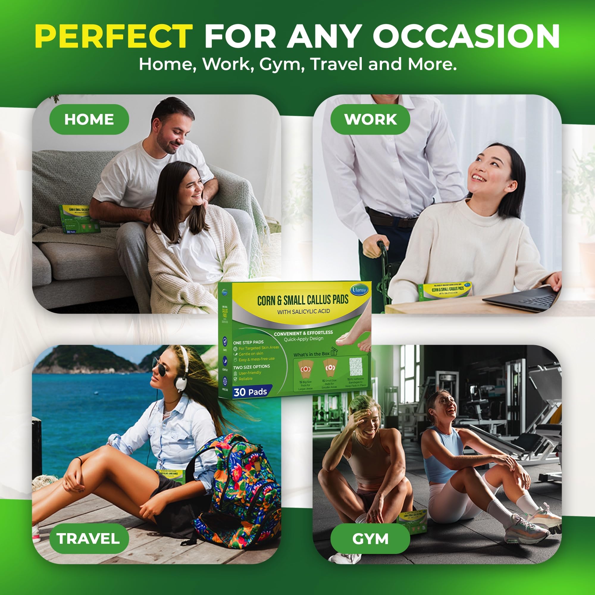 Step-by-step application on the sole demonstrates easy home use.