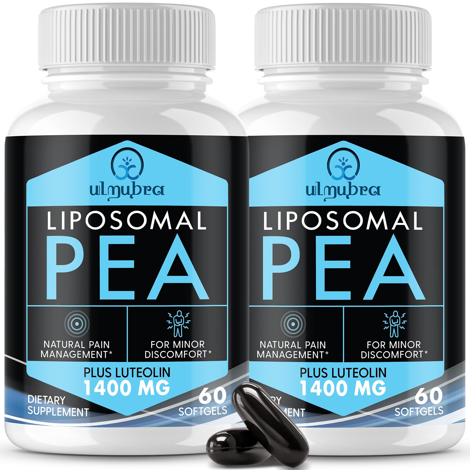 Ulmubra Liposomal PEA bottle showcases advanced absorption and premium quality.