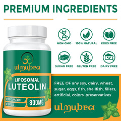 Ulmubra liposomal luteolin bottle in a calm setting supports daily wellness routines.