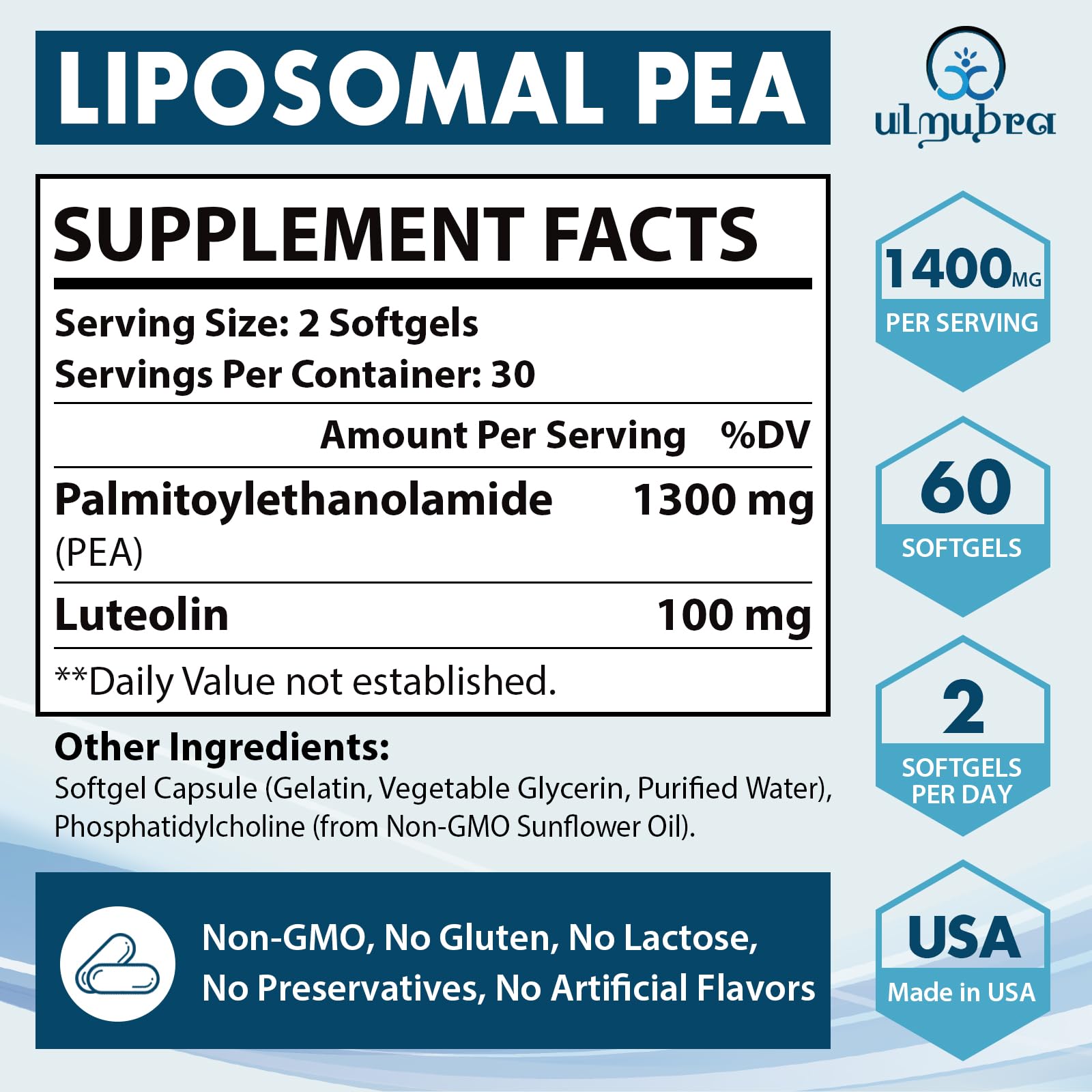 Ulmubra product packaging view highlights USA-made quality and non-GMO ingredients.