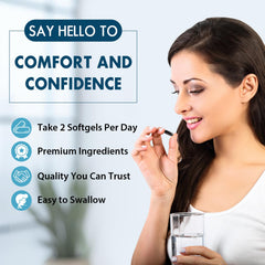 Ulmubra softgel pills on white surface suggest easy daily use.