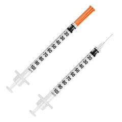 UltiCare U-100 syringe barrel markings clearly visible for accurate dosing.