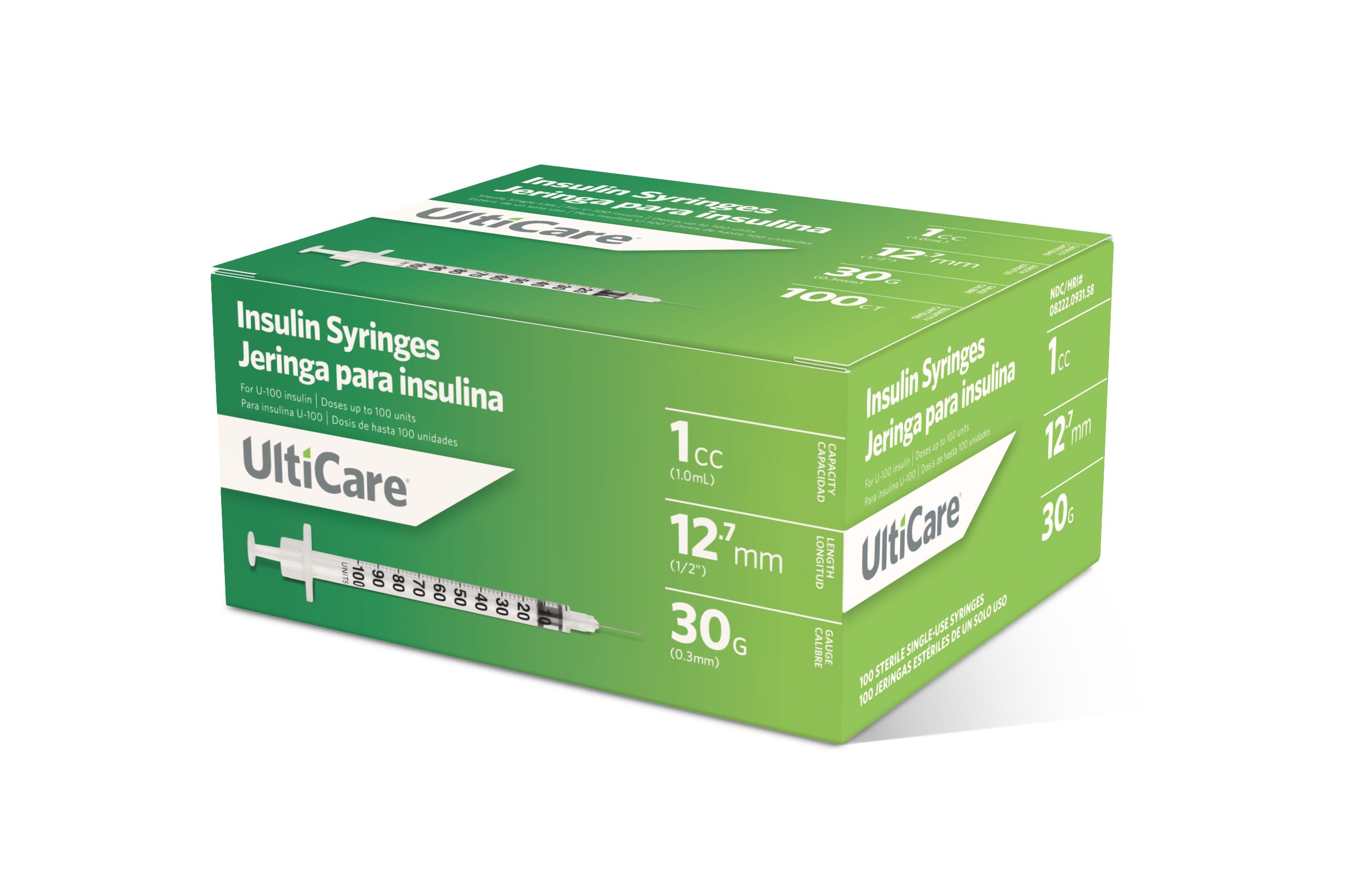 UltiCare U-100 syringes packaging with 100-count box for easy stocking.