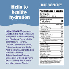 Ultima Replenisher blue raspberry powder dispensed; refreshing flavor dissolves quickly in water.