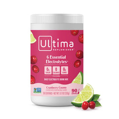 Ultima Replenisher cranberry cosmo bottle serving crisp, sugar-free hydration