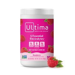 Ultima Replenisher raspberry electrolyte powder tub for sugar-free hydration