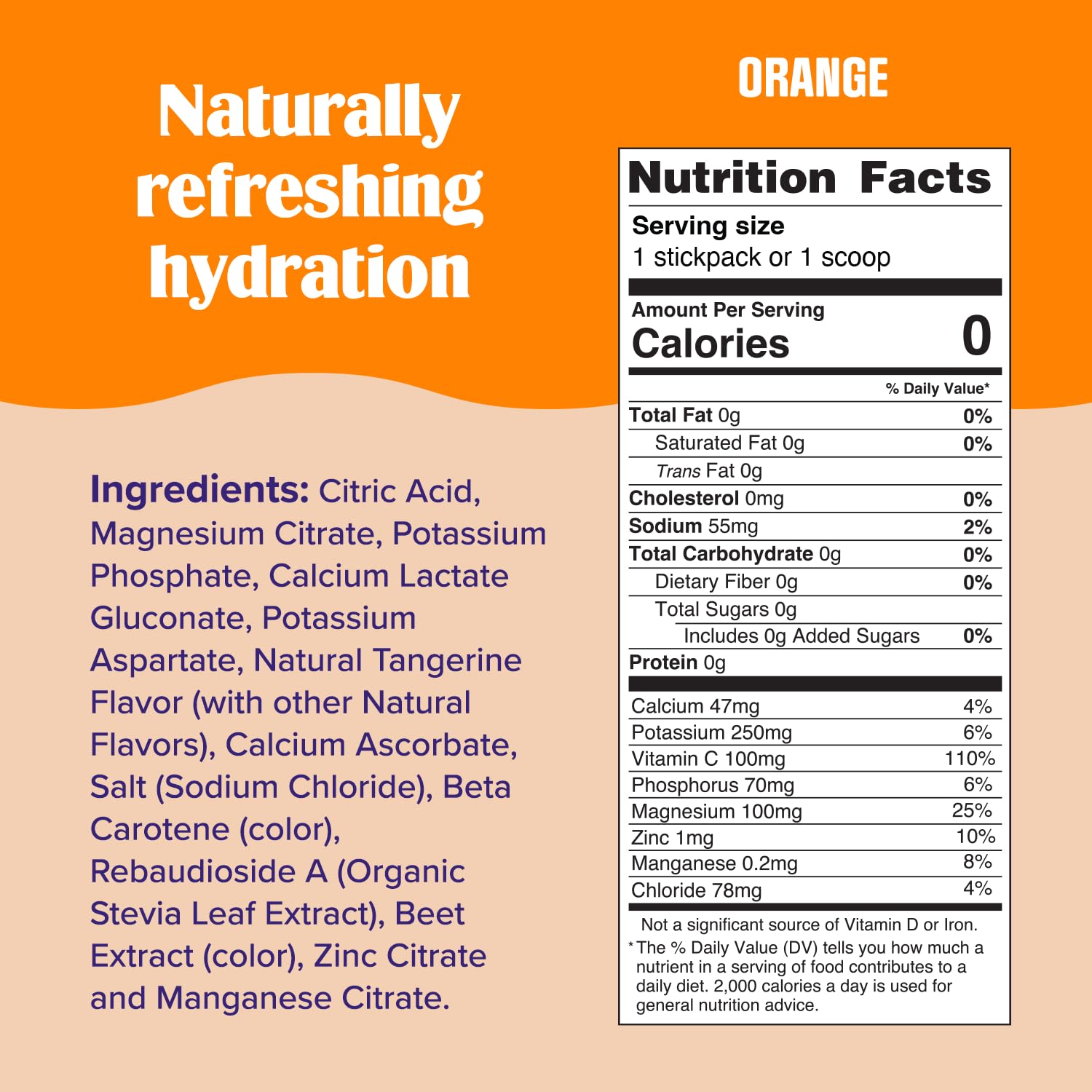 Glass of Ultima Replenisher orange flavor being poured for a refreshing drink.