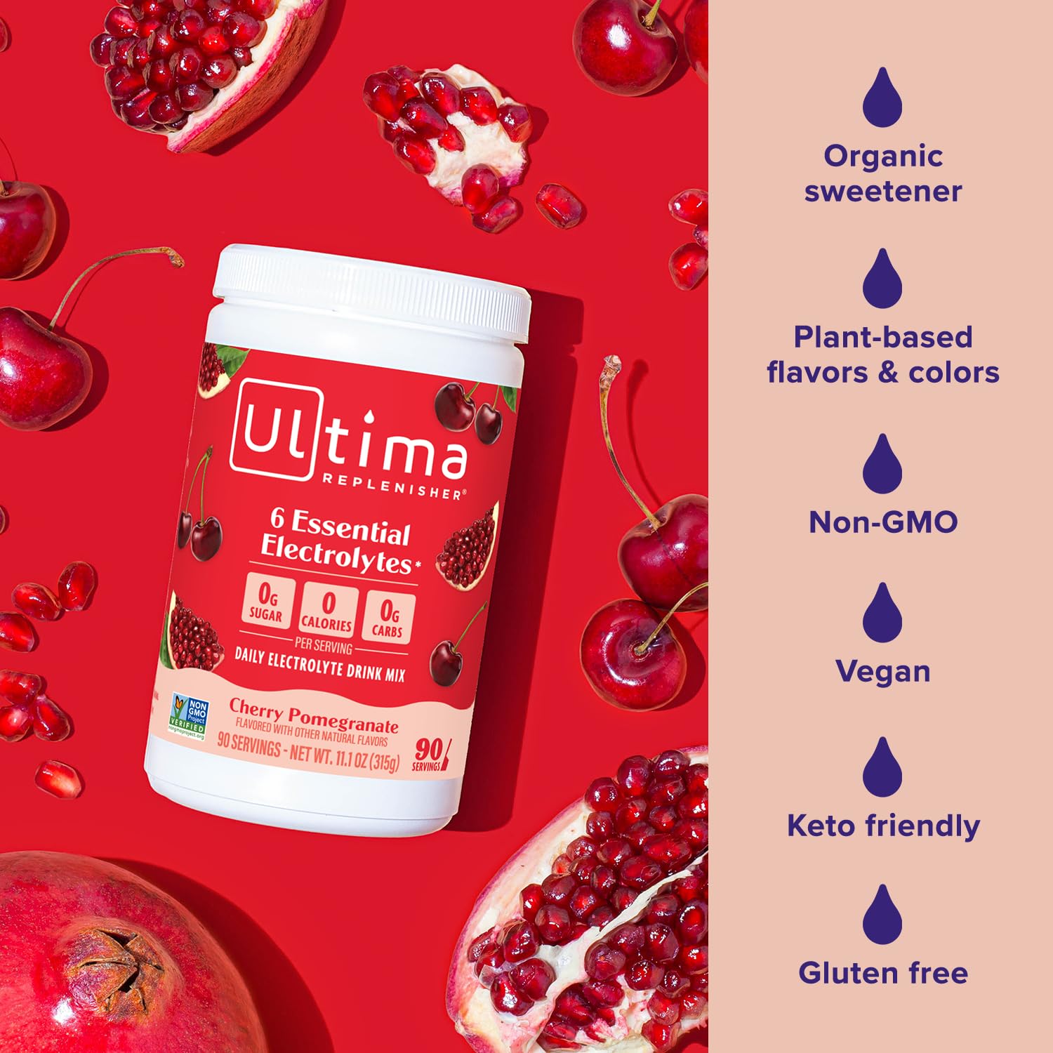 Ultima Replenisher beside a glass of prepared hydration