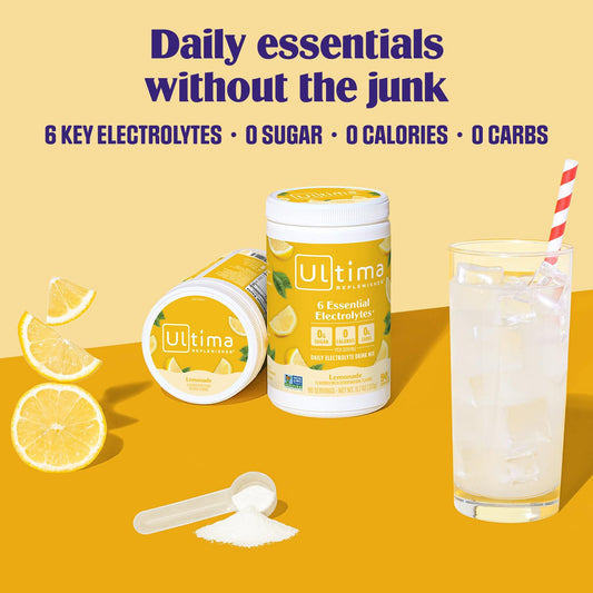 Ultima Replenisher lemonade powder dissolving in water for refreshing hydration