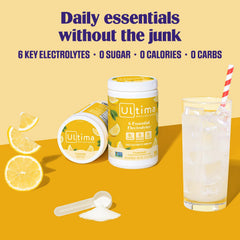 Ultima Replenisher lemonade powder dissolving in water for refreshing hydration