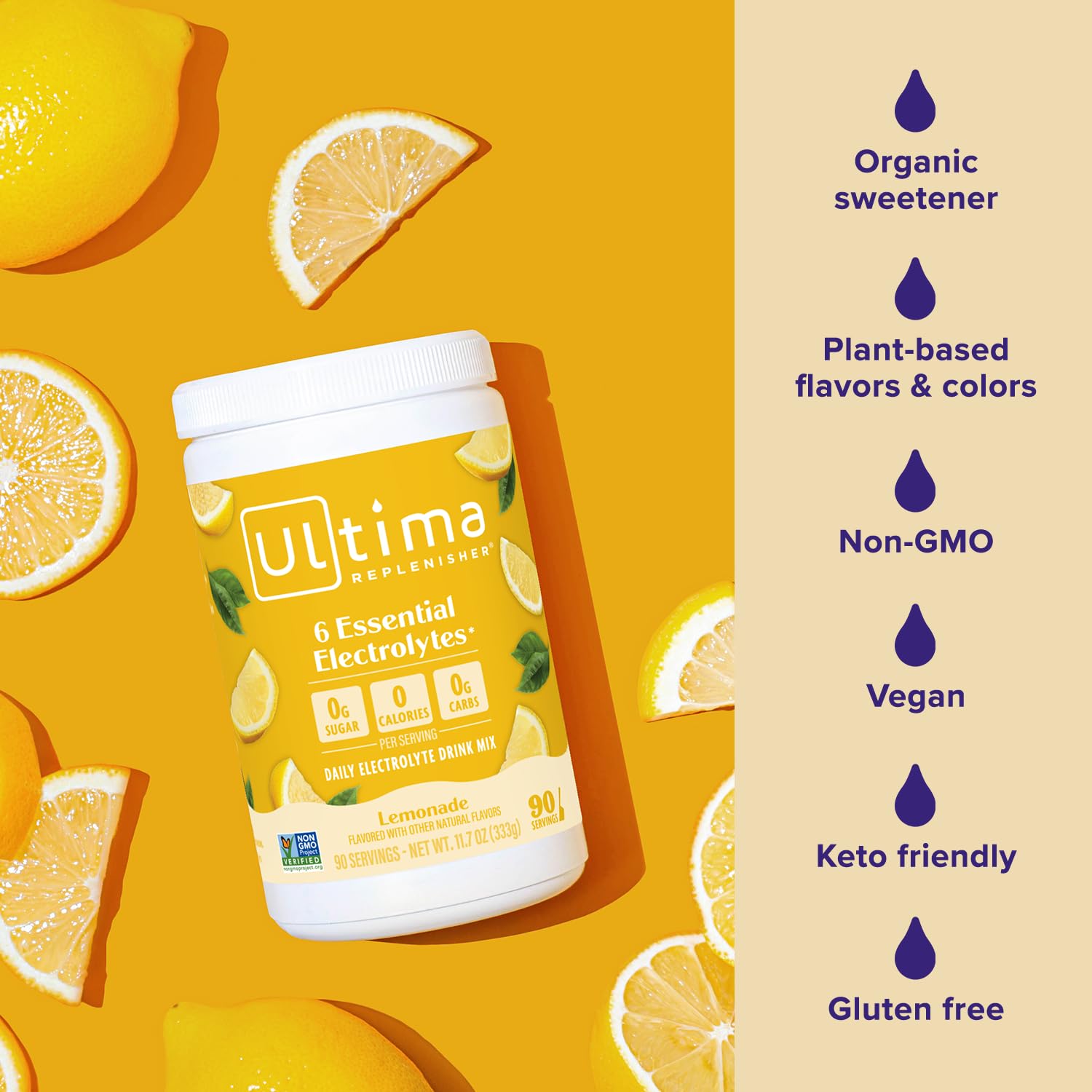 Ultima Replenisher natural flavors label with stevia for naturally sweet taste