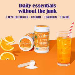 Ultima Replenisher scoop dissolving in water for quick, sugar-free refreshment.