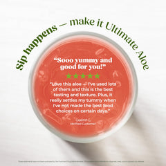 Ultimate Aloe label closeup highlighting 200+ nutrients for vitality.