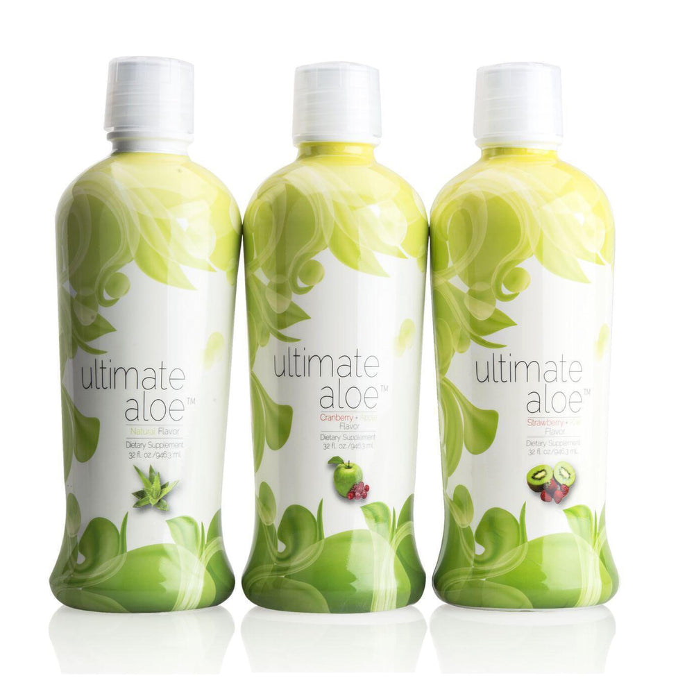 Ultimate Aloe serving idea with strawberry kiwi juice.