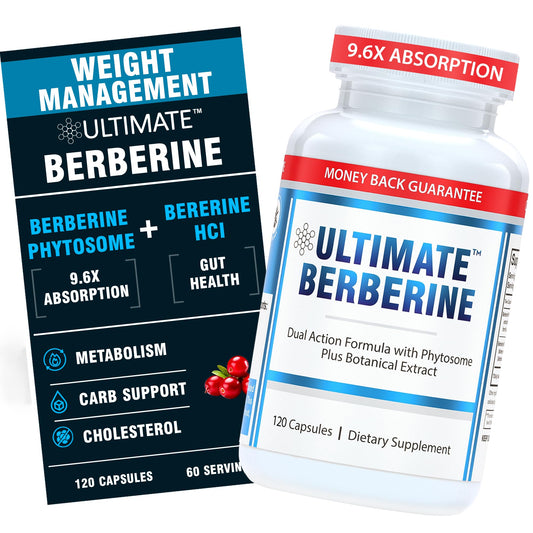 Ultimate Berberine Phytosome bottle showing high absorption formulation for daily wellness