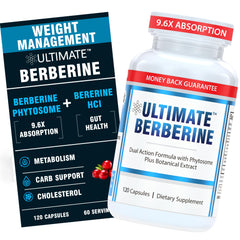 Ultimate Berberine Phytosome bottle showing high absorption formulation for daily wellness