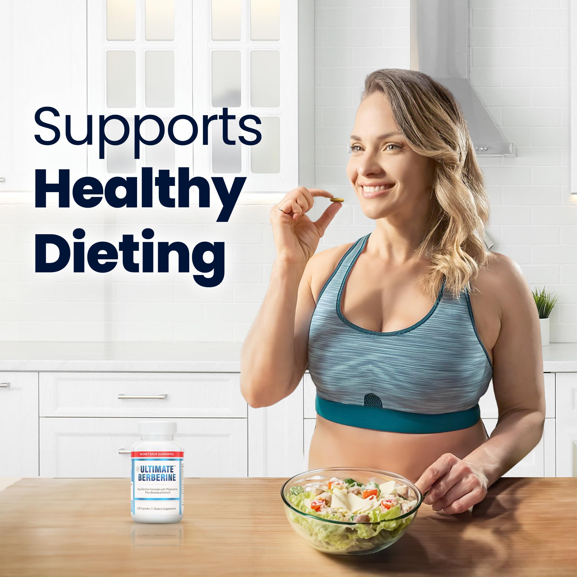 Vegan, non-GMO, gluten-free label on Ultimate Berberine Phytosome packaging.