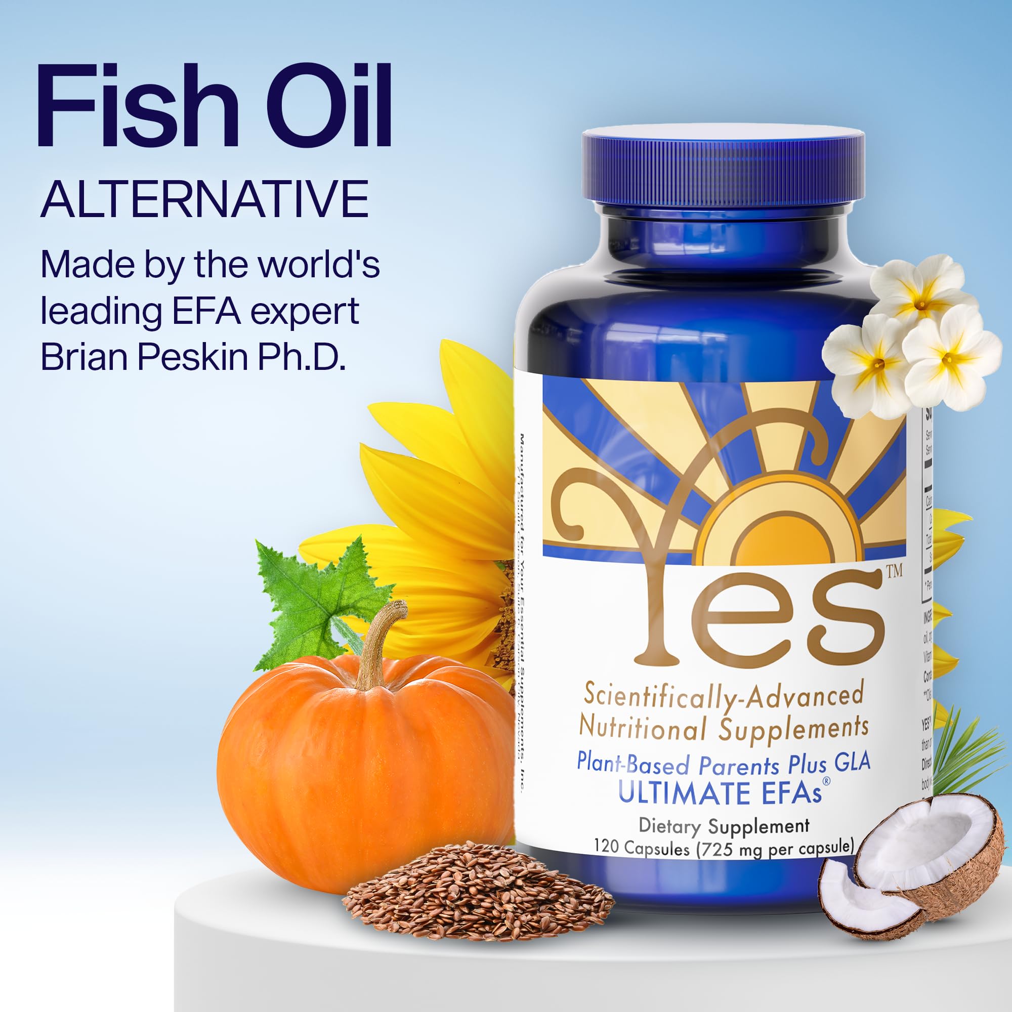 ULTIMATE EFAs capsules closeup shows easy-to-swallow softgels with no fishy aftertaste.